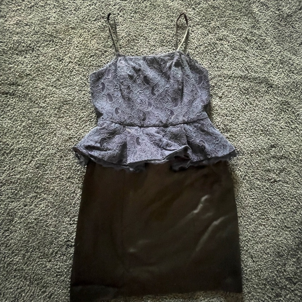 Blue and Black lace silk Peplum Dress